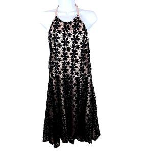 Jessica Simpson Dress Size 14 Black Pink Lace Overlay Pink Chiffon Peekaboo Hem